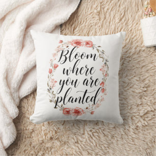 Inspirational Growth Quote with Pink Flowers Cushion