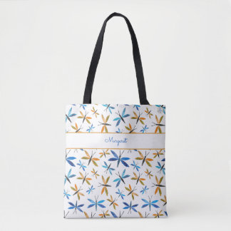 Inspirational Hand-Illustrated Dragonfly Pattern Tote Bag