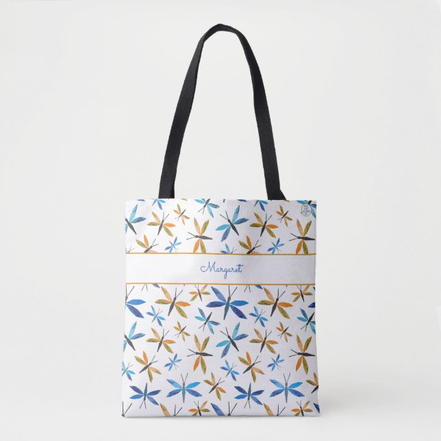 Inspirational Hand-Illustrated Dragonfly Pattern   Tote Bag (Front)