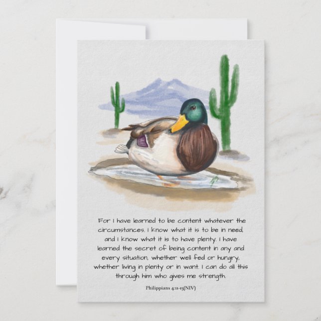 Inspirational, Handmade, Bible verse, Duck, desert Holiday Card (Front)