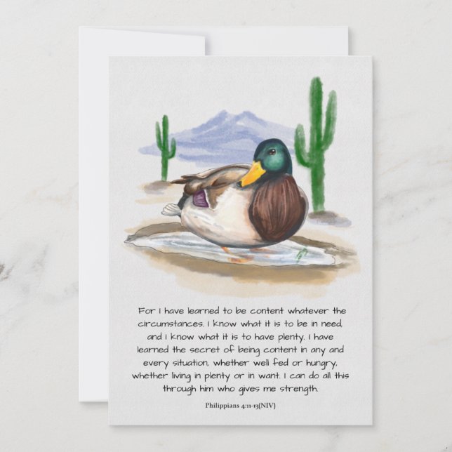 Inspirational, Handmade, Bible verse, Duck, desert Holiday Card (Front)