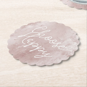 Inspirational Happy Chic Dusty Rose Blush Pink  Paper Coaster