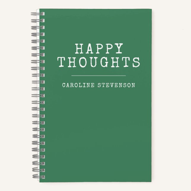 Inspirational Happy Quote in Green Personalised  Notebook (Front)