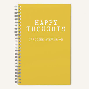 Inspirational Happy Quote in Yellow Custom Name  Notebook