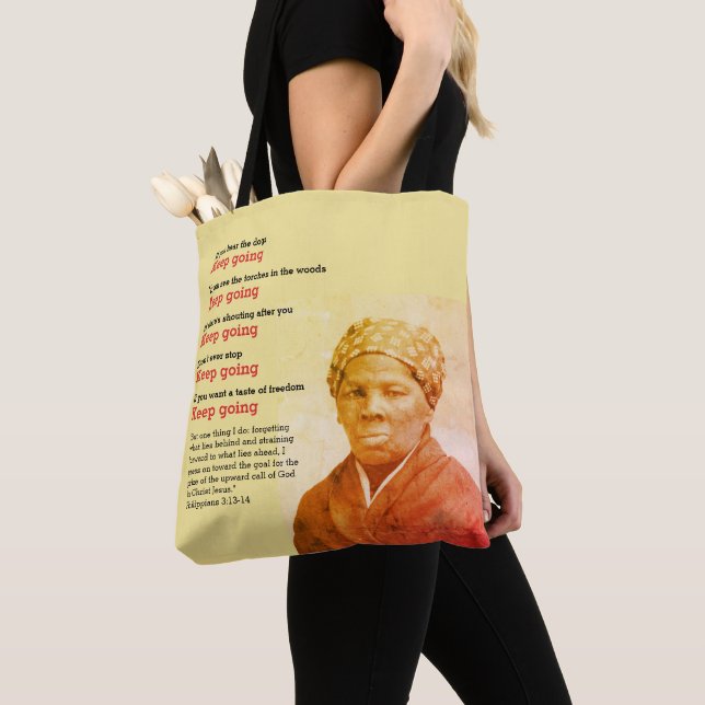 Inspirational HARRIET TUBMAN Keep Going Quote Tote Bag (Close Up)
