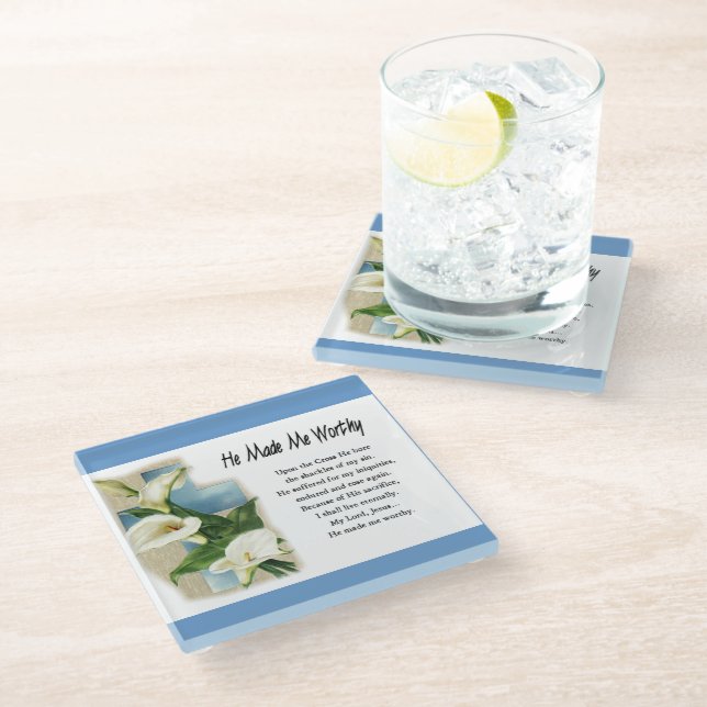 Inspirational He Made Me Worthy Glass Coaster (Angled)