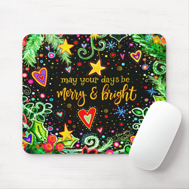 Inspirational Holiday Merry Bright Christmas Mouse Mat (With Mouse)