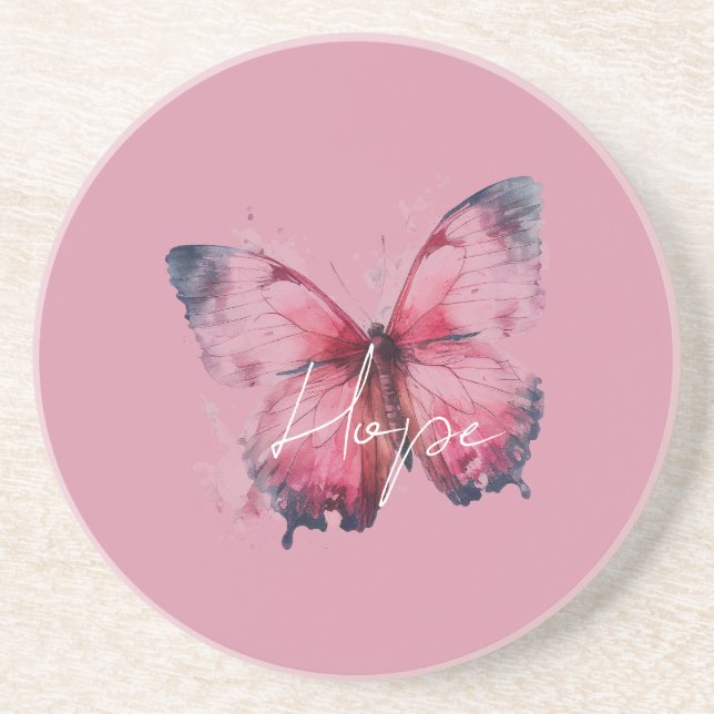 Inspirational Hope Pink Butterfly Coaster (Front)