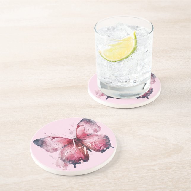 Inspirational Hope Pink Butterfly Coaster (Side)