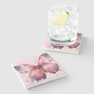 Inspirational Hope Pink Butterfly Stone Coaster