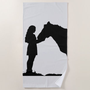 Inspirational Horse & Girl Silhouette Art Beach Towel