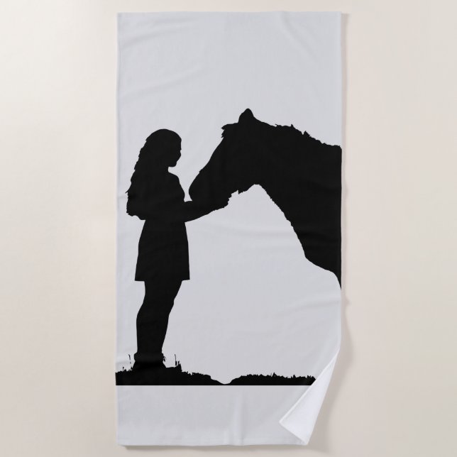 Inspirational Horse & Girl Silhouette Art Beach Towel (Front)
