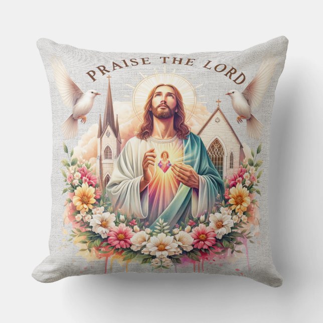 Inspirational Jesus Floral Scripture Cushion (Front)