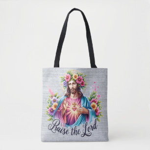 Inspirational Jesus Floral Scripture Tote Bag