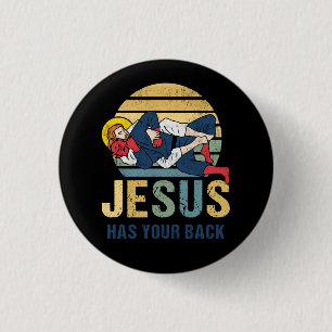 Inspirational Jesus Has Your Back Jiu Jitsu Retro 3 Cm Round Badge
