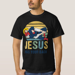Inspirational Jesus Has Your Back Jiu Jitsu Retro  T-Shirt