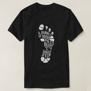 Inspirational "Journey of 1000 Miles" Footprint T-Shirt