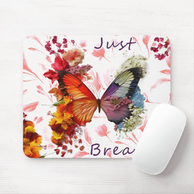 Inspirational Just Breathe Butterfly Mouse Mat (With Mouse)