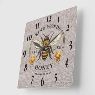 Inspirational Kind Words/Bee Square Wall Clock