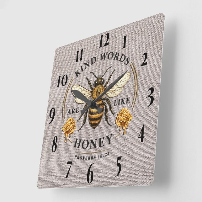 Inspirational Kind Words/Bee Square Wall Clock (Angle)