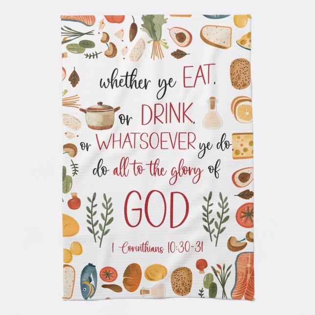 Inspirational Kitchen Towel with Bible Verse (Vertical)