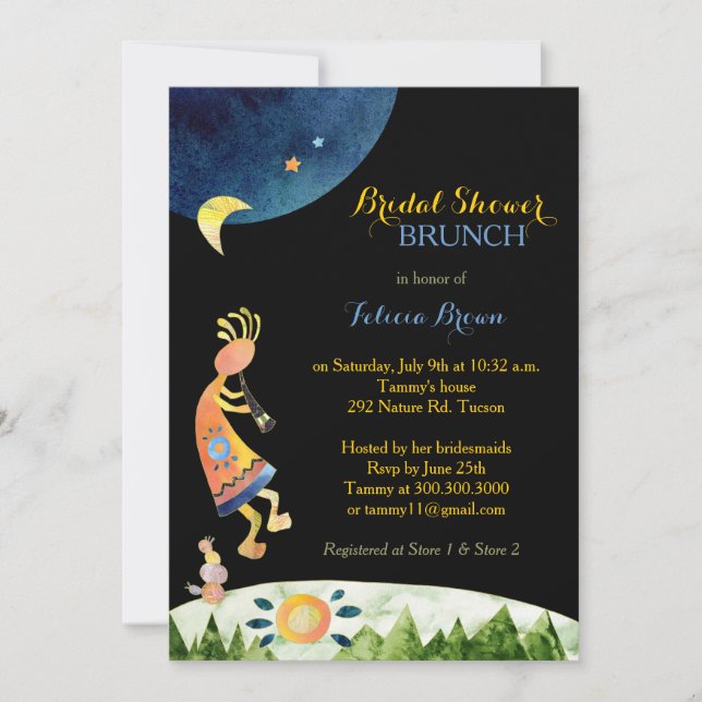 Inspirational Kokopelli Art Bridal Shower Brunch Invitation (Front)
