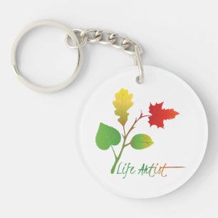 Inspirational Life Artist Slogan, Colourful Leaves Key Ring
