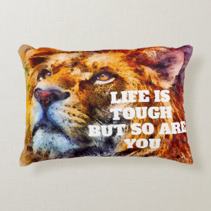 Inspirational Lion Face Tough Courage Fearless Decorative Cushion