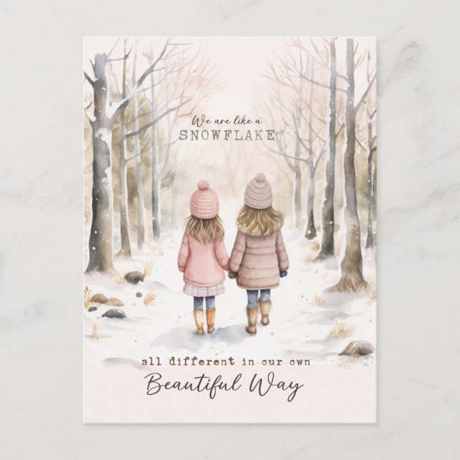 Inspirational Little Girls Snow Woods Winter Postcard (Front)