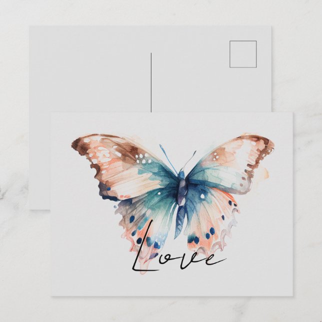Inspirational Love Aqua Blue Butterfly Postcard (Front/Back)