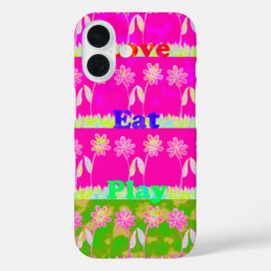 Inspirational Love Eat Play Flower Design iPhone 16 Case