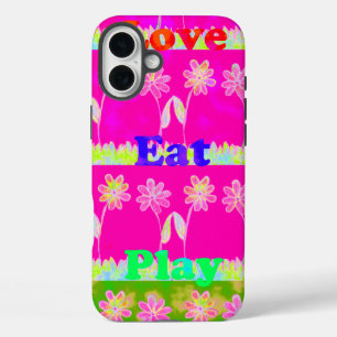 Inspirational Love Eat Play Flower Design iPhone 16 Plus Case