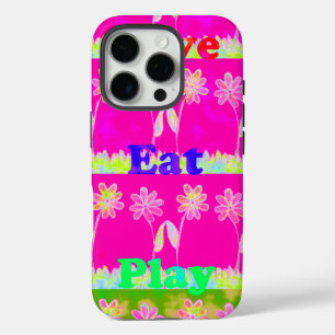 Inspirational Love Eat Play Flower Design iPhone 16 Pro Case