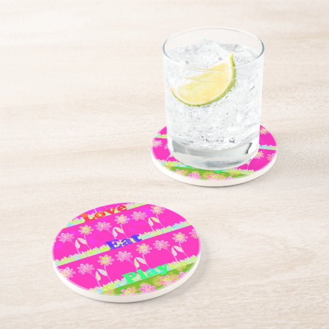 Inspirational Love Eat Play Flower Design Coaster (Side)