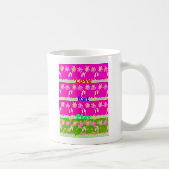 Inspirational Love Eat Play Flower Design Coffee Mug (Right)