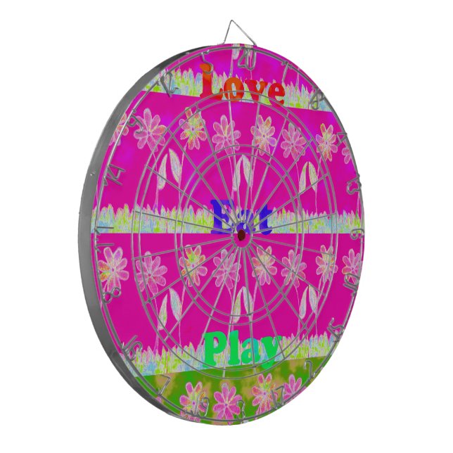 Inspirational Love Eat Play Flower Design Dartboard (Front Left)