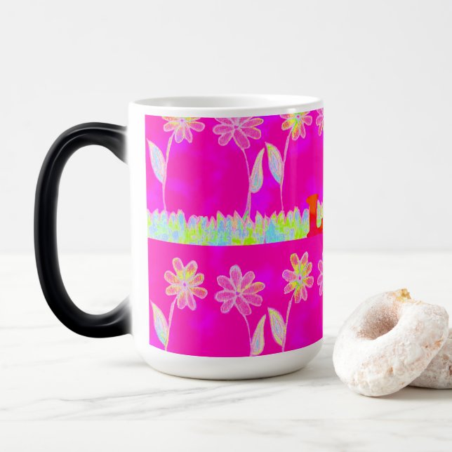 Inspirational Love Eat Play Flower Design Magic Mug (With Donut)