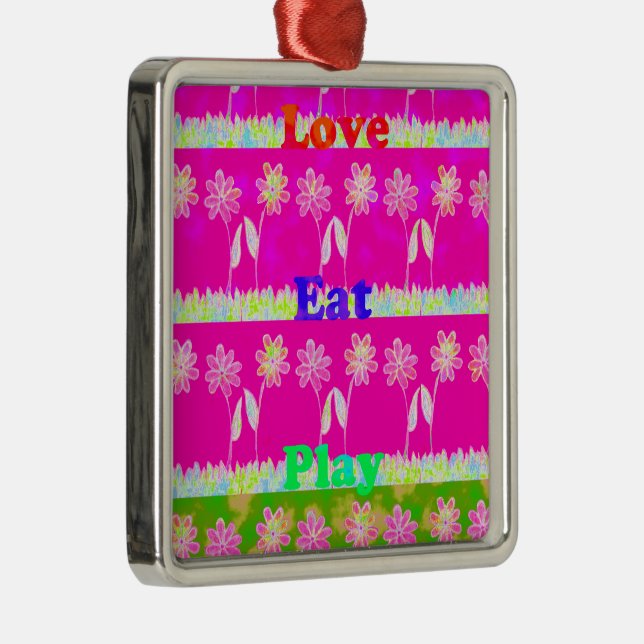 Inspirational Love Eat Play Flower Design Metal Tree Decoration (Right)
