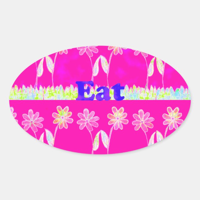 Inspirational Love Eat Play Flower Design Oval Sticker (Front)