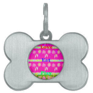 Inspirational Love Eat Play Flower Design Pet ID Tag