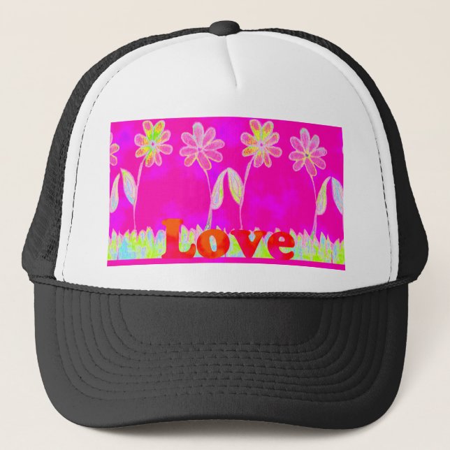 Inspirational Love Eat Play Flower Design Trucker Hat (Front)