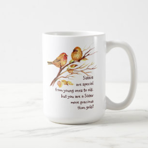Inspirational Love Sister Saying with Cute Birds Coffee Mug
