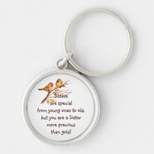 Inspirational Love Sister Saying with Cute Birds Key Ring