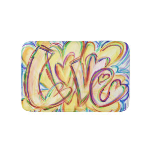 Inspirational Love Word Hearts Bath Mat