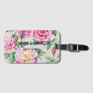 Inspirational luggage tag.  Growing & Learning. Luggage Tag
