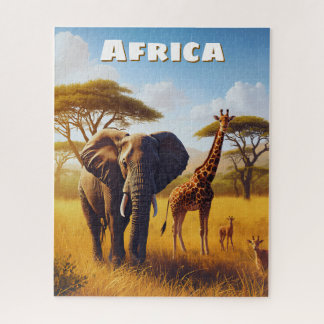 Inspirational Majestic African Elephant Giraffe  Jigsaw Puzzle