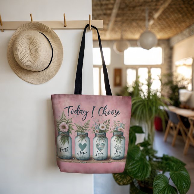 Inspirational Mason Jar Choose Faith, Hope, & Joy Tote Bag (Creator Uploaded)