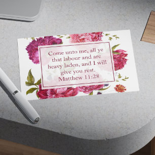 Inspirational Matthew 11:28 Pink Floral Postcard