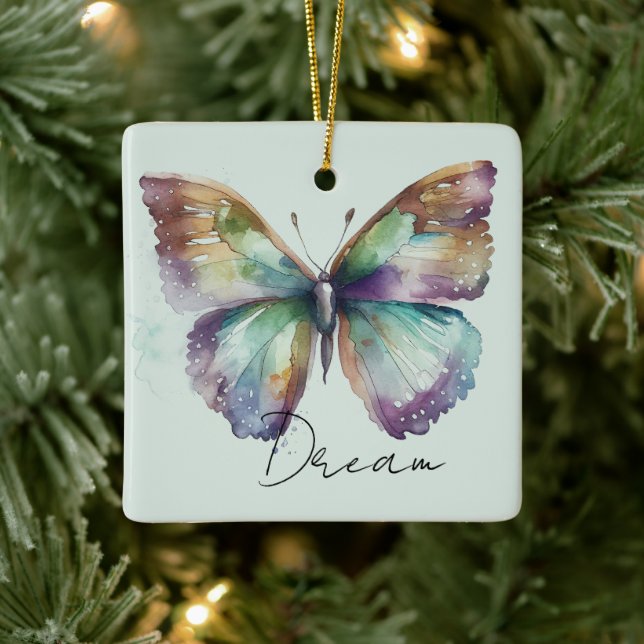 Inspirational Mint Aqua Blue Dream Butterfly Ceramic Ornament (Tree)