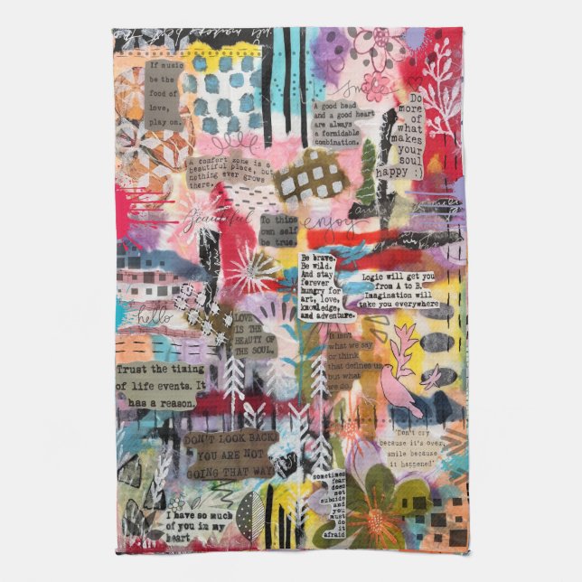 Inspirational Mixed Media Collage Kitchen Towel (Vertical)